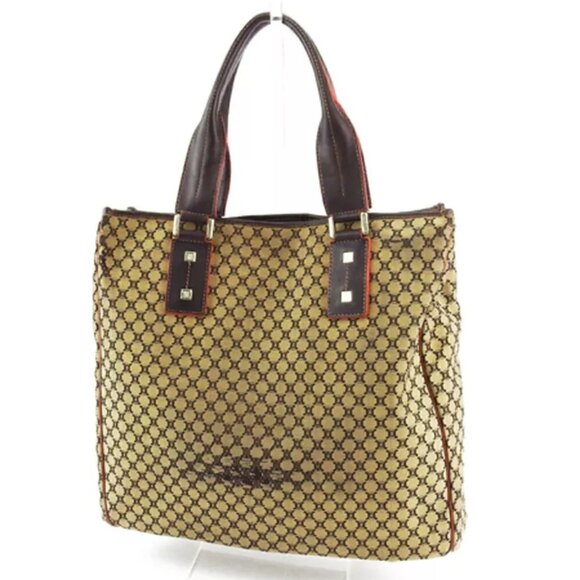 CELINE tote bag macadam beige orange canvas ?~ leather Authentic - Picture 3 of 9